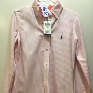 NWT! Pink and white pin stripe Polo shirt Size S